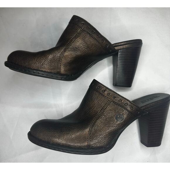Born Lella Bronze Metallic Brown Leather Heeled Clog Mule Size 9 - Picture 2 of 10